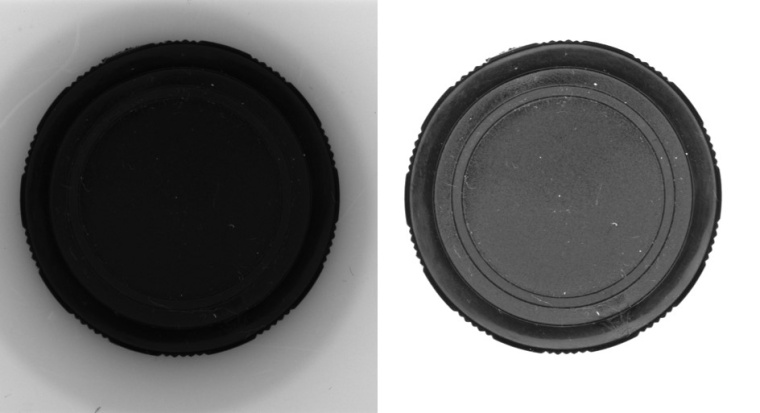 : Bilder von schwarzen Plastikkappen mit Dombeleuchtung. Das linke Bild kann...
