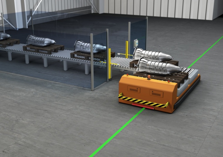 Werkstücktransport in der Produktion und Materialzuführung im Lager.