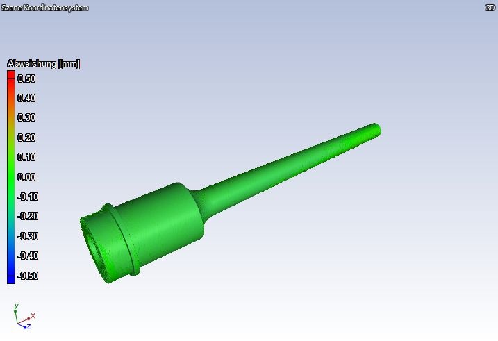 3D-Ansicht der additiv gefertigten Düse ohne Oberflächennach­behandlung mit...
