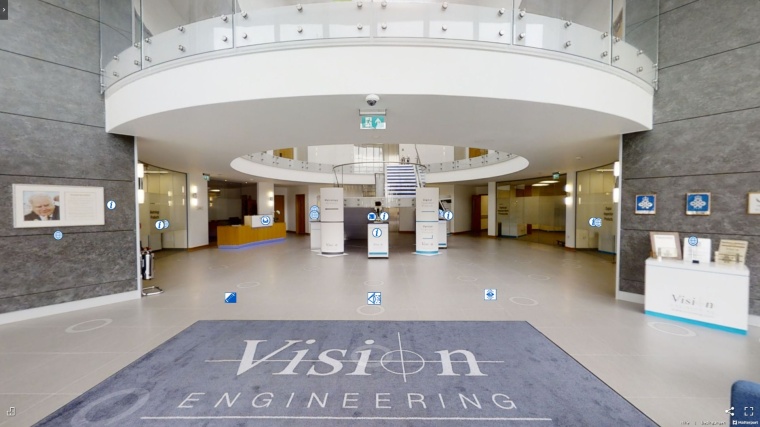 Der Eingangsbereich der Zentrale von Vision Engineering im englischen Woking...