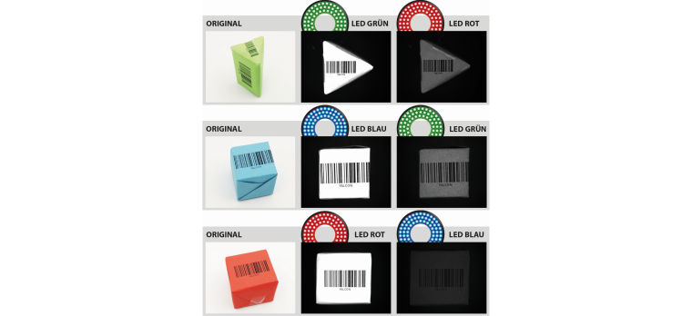 Haben Beleuchtung und Karton dieselbe Farbe, ist der Barcode klar zu erkennen....