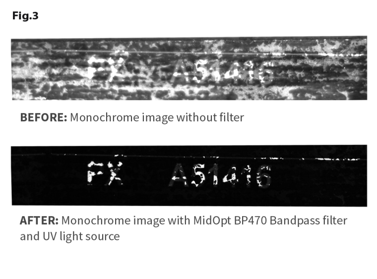 Die Bandpassfilter ermöglichen es, die Schrift auf dem Klebeband zu ­erkennen...