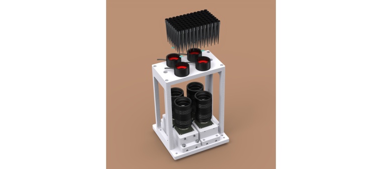 Das Prüfsystem Pipette-Inspect von Octum inspiziert alle 96 Pipettenspitzen...
