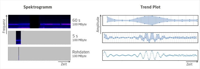 Abb. 3: In der linken Bildhälfte sind 100 MByte an Daten im Frequenzbereich...