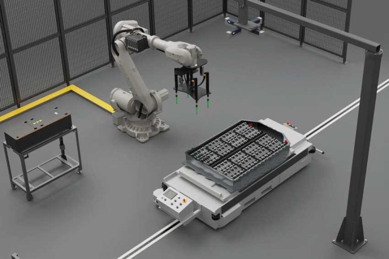 Montage von Batteriemodulen mit Isra-Technologie (Quelle: Isra Vision)