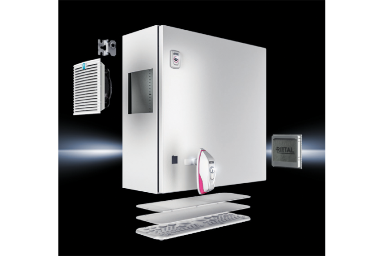 AX – der erste Kompakt-Systemschrank mit 25 mm-System-Raster. Bild: Rittal