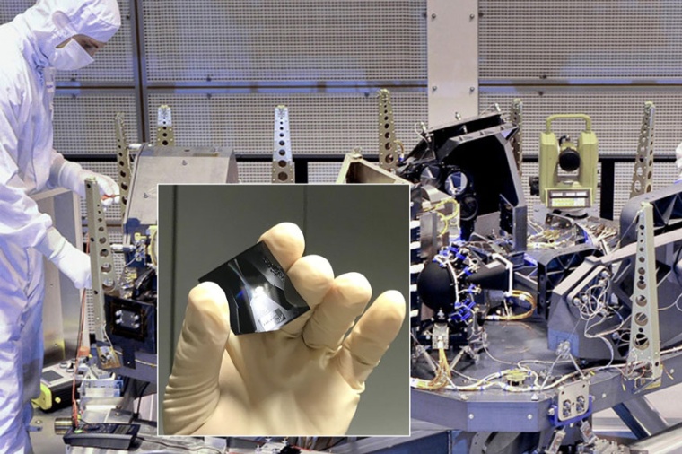 Integrierter photonischer „Spektrograph on-a-chip“. Zum Größenvergleich...