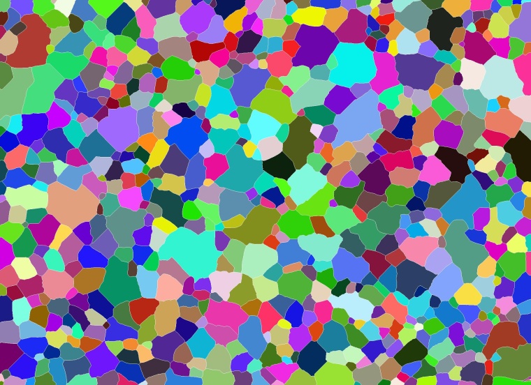 Mit Bildverarbeitung rekonstruierte Kristallite (pseudocoloriert),...