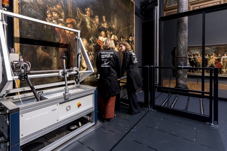 Operation Night Watch: Rembrandt´s painting is examined by the spectrometer....