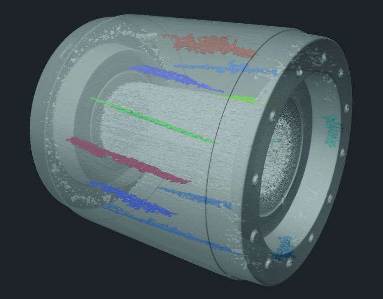 Three-dimensional representation of the casting defects and defect distribution...