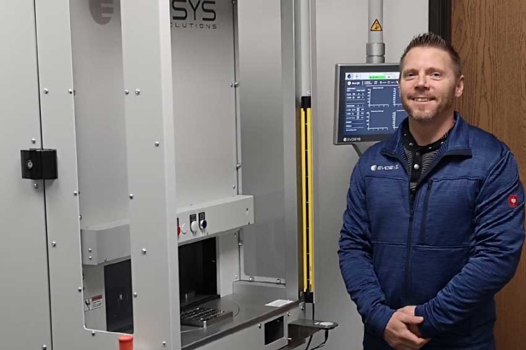 US sales manager George Tank in front of the EvoWeld system from Evosys North...