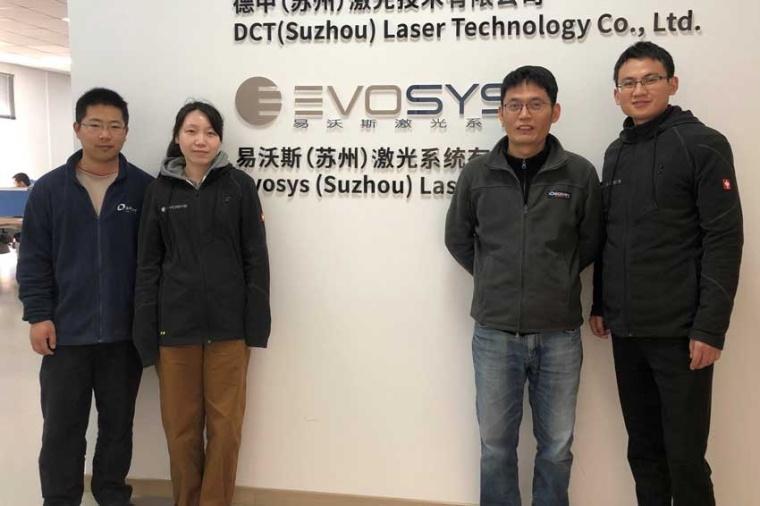 The team led by Frank Sun (2nd fr. r.) from the Evosys branch in Suzhou....