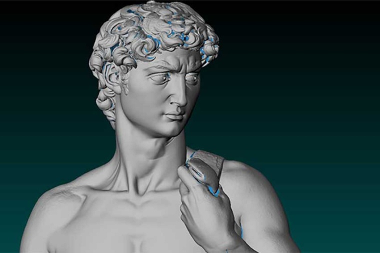 3D-printed replica of Michelangelo’s David, reproduced with the use of...