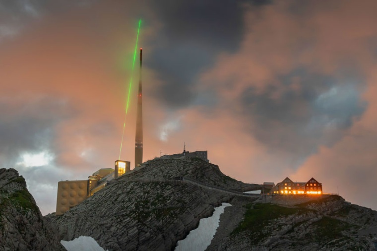 Laser-based lightning rod, operating on the 2,500-meter high Säntis (Source:...
