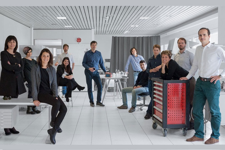 Nicoletta Casanova (left), CEO and president of Femtoprint, with some of her...