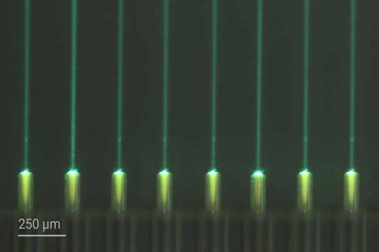 Collimated light from a lensed fiber array (Source: Nanoscribe)