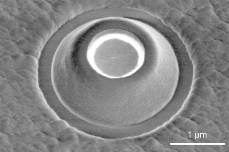 Image of a single UV micro-LED through the scanning electron microscope. The...