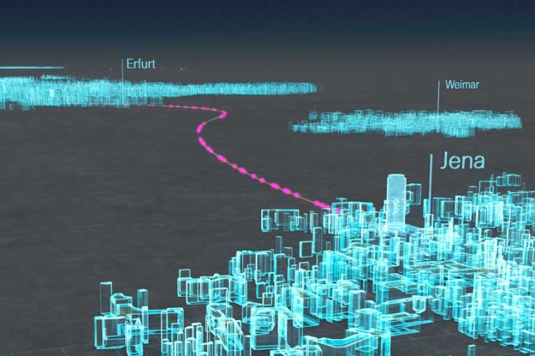 The quantum fiber link between Jena and Erfurt extends over 75 kilometers....