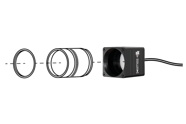 Compact arrangement of Ximea UV camera, schematically extended by UV optic and...