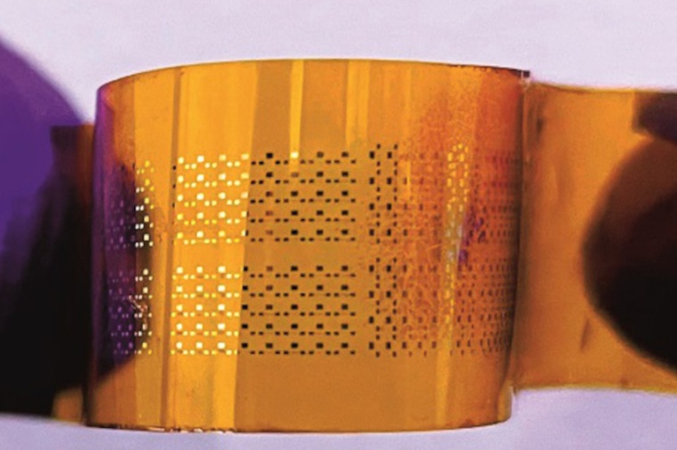 Detailed view of the composite semiconductor-based transistors on a flexible...