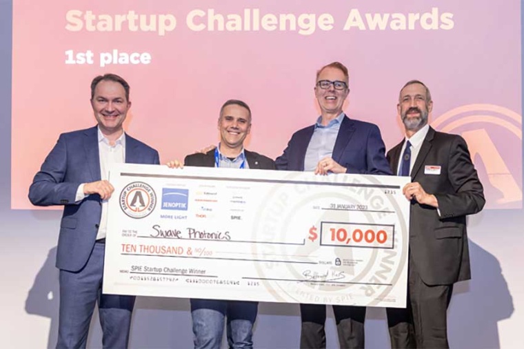 Swave Photonics were the 2023 SPIE Startup Challenge champions. From left,...