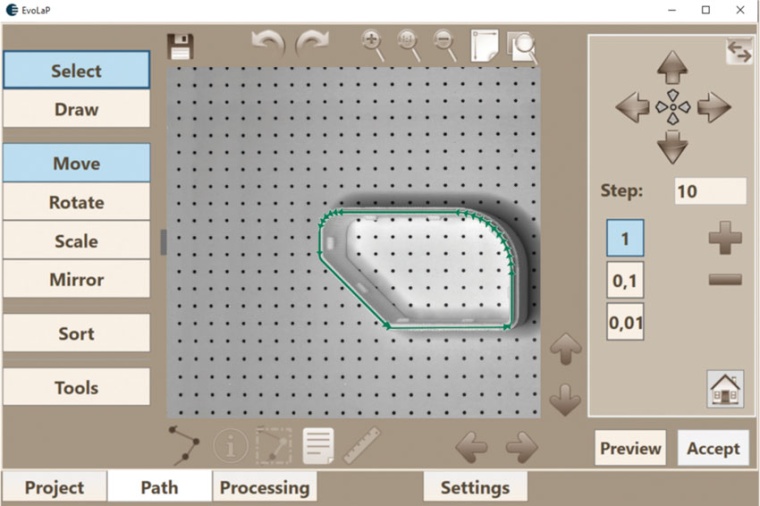 EvoLaP scanner control software with a live picture of the working space as...