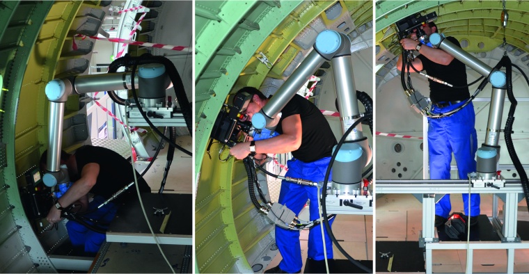 Cobot hilft beim Vollstanznieten in der Flugzeug-Endmontage