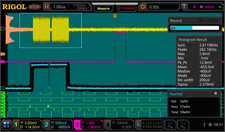 Abb. 5: DS-MSO-7000-Serie: Die Oszilloskop-Erfassung zeigt ein Glitch in der...