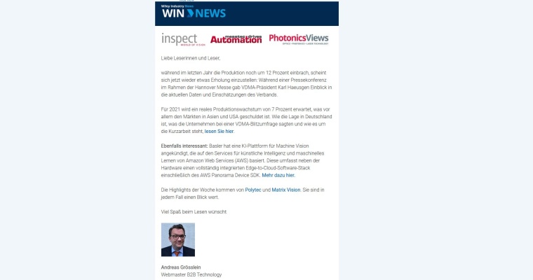 Die Highlights des aktuellen WINNews-Newsletters: VDMA hofft auf Wachstum,...