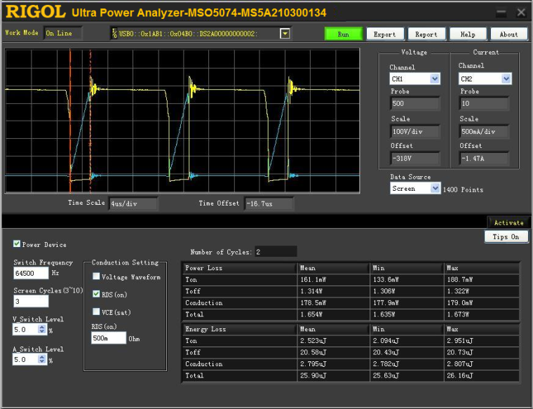 Abb. 4: Vermessung des Schaltvorgangs mit der UPA-PC-Software © Rigol