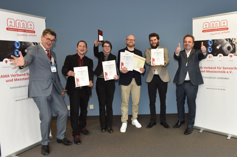 Die Gewinner des AMA Innovationspreis 2023. vl: Prof. Andreas Schütze...