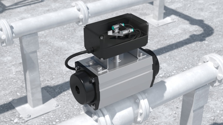 Ventilstellungsrück­meldung mit zwei induktiven Sensoren (Bild: Pepperl+Fuchs)