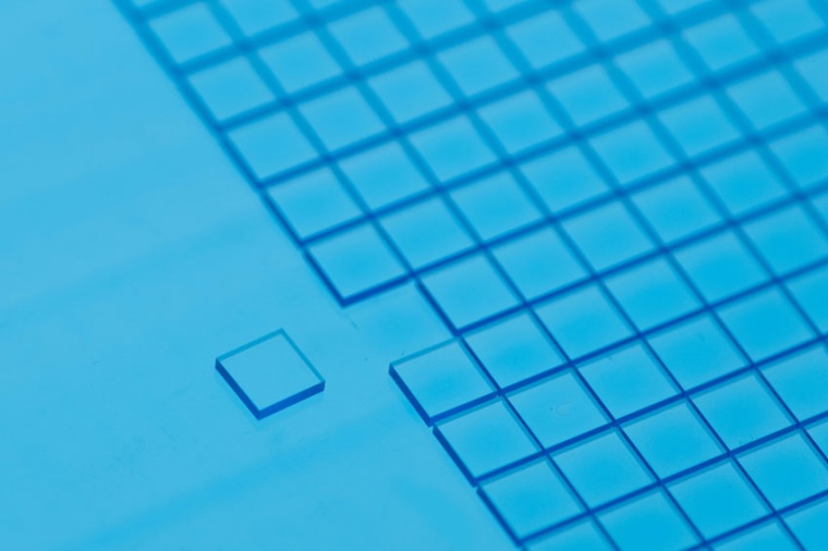 Fully diced and separated glass panel on stretch tape (Source: Corning)