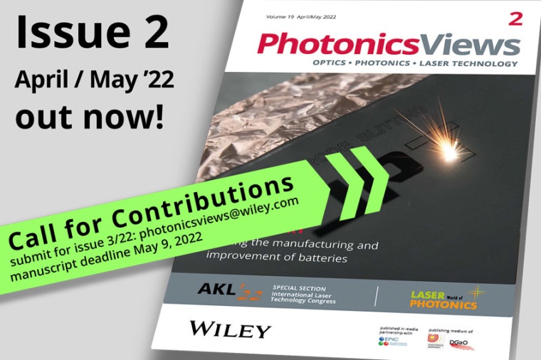 PhotonicsViews issue 2/2022 is out!

Book ads and submit contributions for...