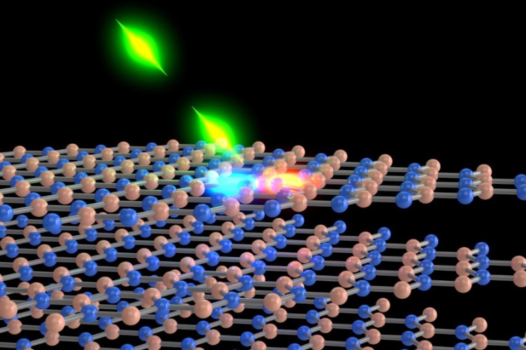 Hexagonal boron nitride with a color center illuminated with ultrafast laser...