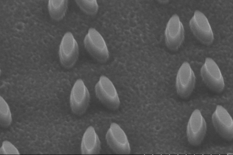 An SEM image of the silicon nanoresonators patterned onto a quartz substrate...