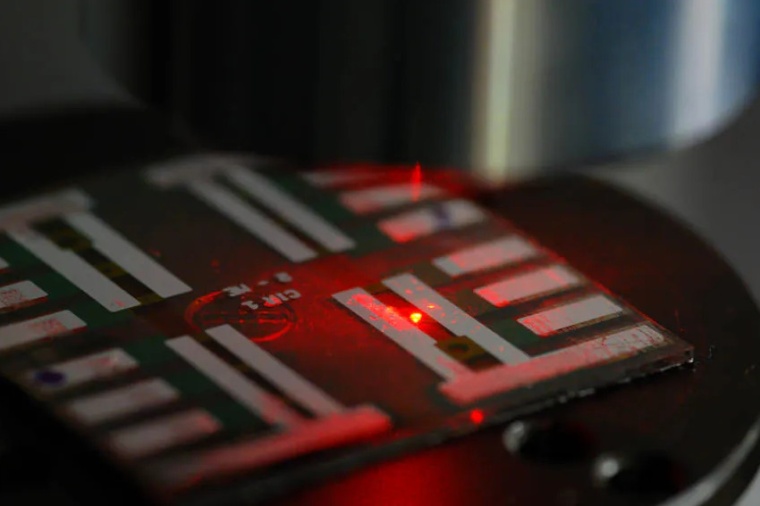 Transparent perovskite light emitting diodes on sapphire substrate with scaled...