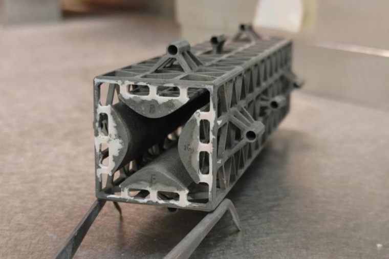 Prototype of a 3D printed miniaturized quadrupole mass filter. They can be...
