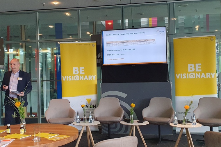 Mark Williamson, Chairman of the VDMA Machine Vision Board, presents the...