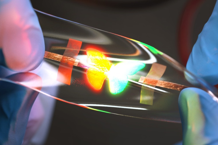 The stretchable QLEDs could be stretched to 50 % with consistent device...