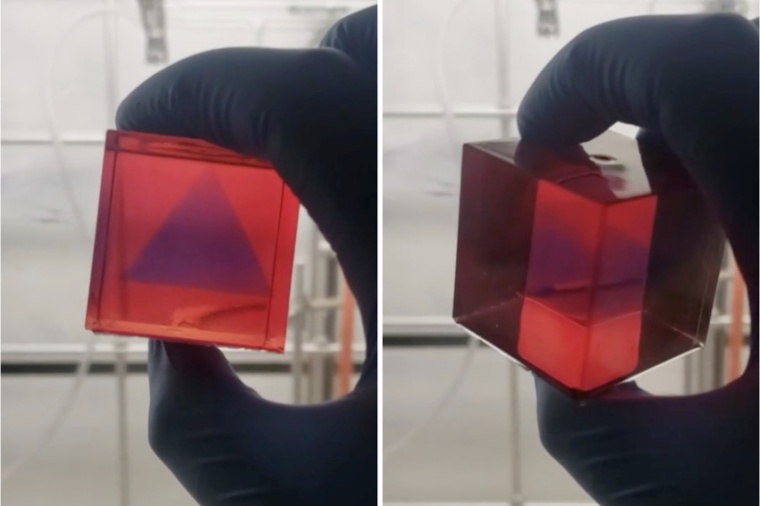 The researchers embed slices of 2D images into a polymer until they combine to...