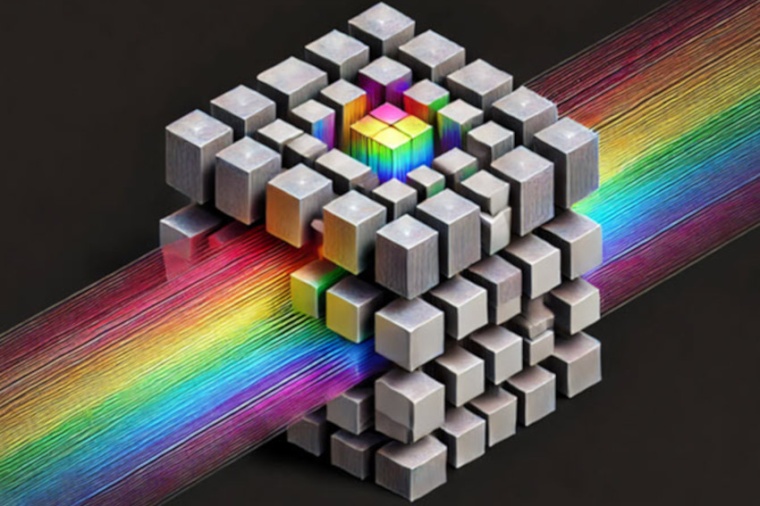 Illustration of a wavelength-multiplexed diffractive optical processor for 3D...